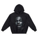 ASAP Rocky Grills Big Face Hoodie graphic showing a black-and-white close-up portrait with a gold grill detail and a stylized “ASAP” signature on a black hoodie.