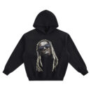 Lil Wayne Sunglasses Big Face Hoodie graphic showing a close-up portrait of Lil Wayne with blonde dreadlocks, oversized dark sunglasses, visible face markings, and an open-mouth expression on a black hoodie.