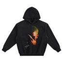 Frank Ocean Shadow Pose Big Face Hoodie graphic showing a shadowed close-up portrait with a raised hand partially covering the face, a finger wrap detail, and a small signature-style mark on a black hoodie.