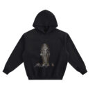 Front: ASAP Rocky Big Face Hoodie graphic showing a close-up portrait with braided hair, ringed hands covering the face, a red nail accent, and a large “ASAP Rocky” signature on a black hoodie.