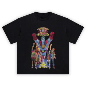 Captain Planet Graphic Tee graphic showing Captain Planet flying forward under the “Captain Planet and the Planeteers” logo with the Planeteers raising ring fists and “The Power Is Yours” text below.