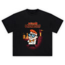 Dexter’s Laboratory Graphic Tee graphic showing the “DEXTER’S LABORATORY” title above Dexter with crossed arms, blue glasses, orange hair, and a lab backdrop on a black t-shirt.