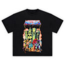 Masters of the Universe Graphic Tee graphic showing the “Masters of the Universe” logo above a skull-faced castle scene with fantasy characters in a battle standoff in the foreground.