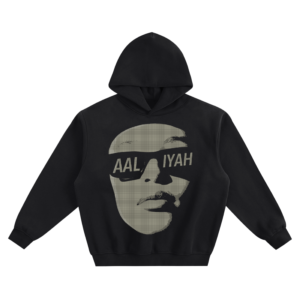 Aaliyah Big Face Graphic Hoodie featuring a large stylized close-up portrait with her name across the image.