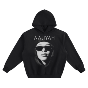 Aaliyah Sunglasses Graphic Hoodie featuring a close-up portrait of Aaliyah wearing sunglasses, with her name above the image.