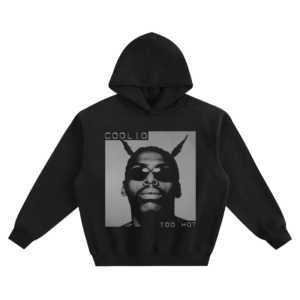 Coolio Too Hot Big Face Graphic Hoodie featuring a close-up portrait in sunglasses with “Too Hot” lettering