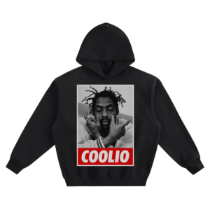 Coolio Hand Pose Graphic Hoodie featuring a framed portrait with Coolio lettering