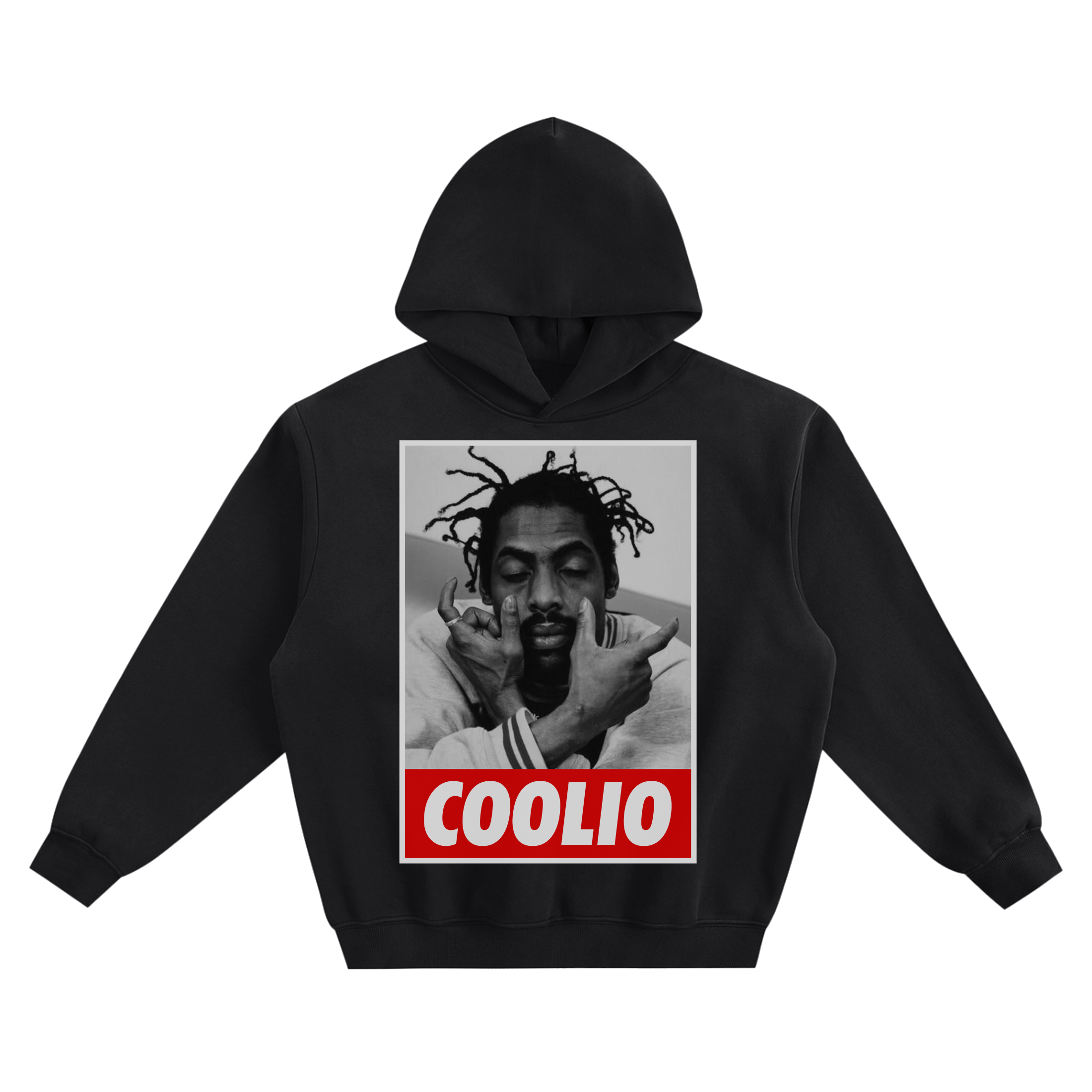 Coolio Hand Pose Graphic Hoodie featuring a framed portrait with Coolio lettering