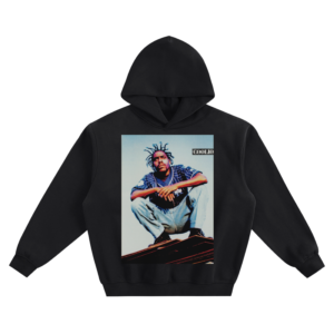 Coolio Seated Portrait Graphic Hoodie with a seated photo portrait and Coolio name graphic