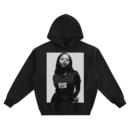 Foxy Brown Hot 97 Graphic Hoodie featuring a portrait of Foxy Brown wearing a shirt with the Hot 97 logo.