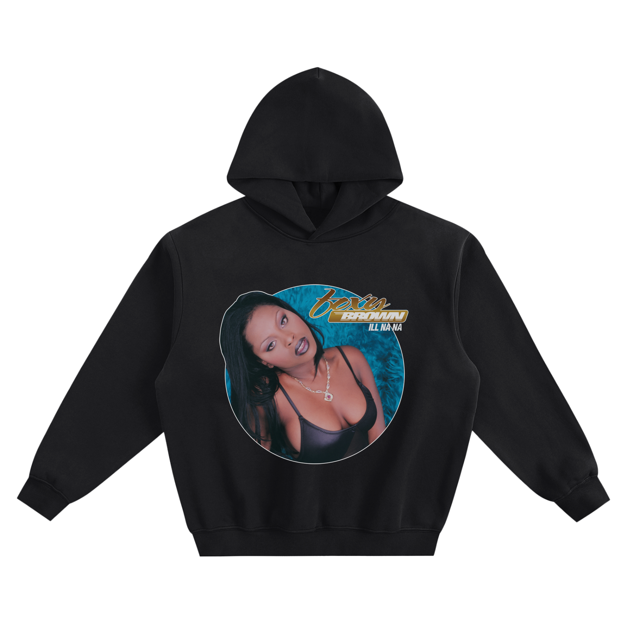 Foxy Brown Graphic Hoodie featuring a portrait with “Foxy Brown” and “Ill Na Na” lettering.