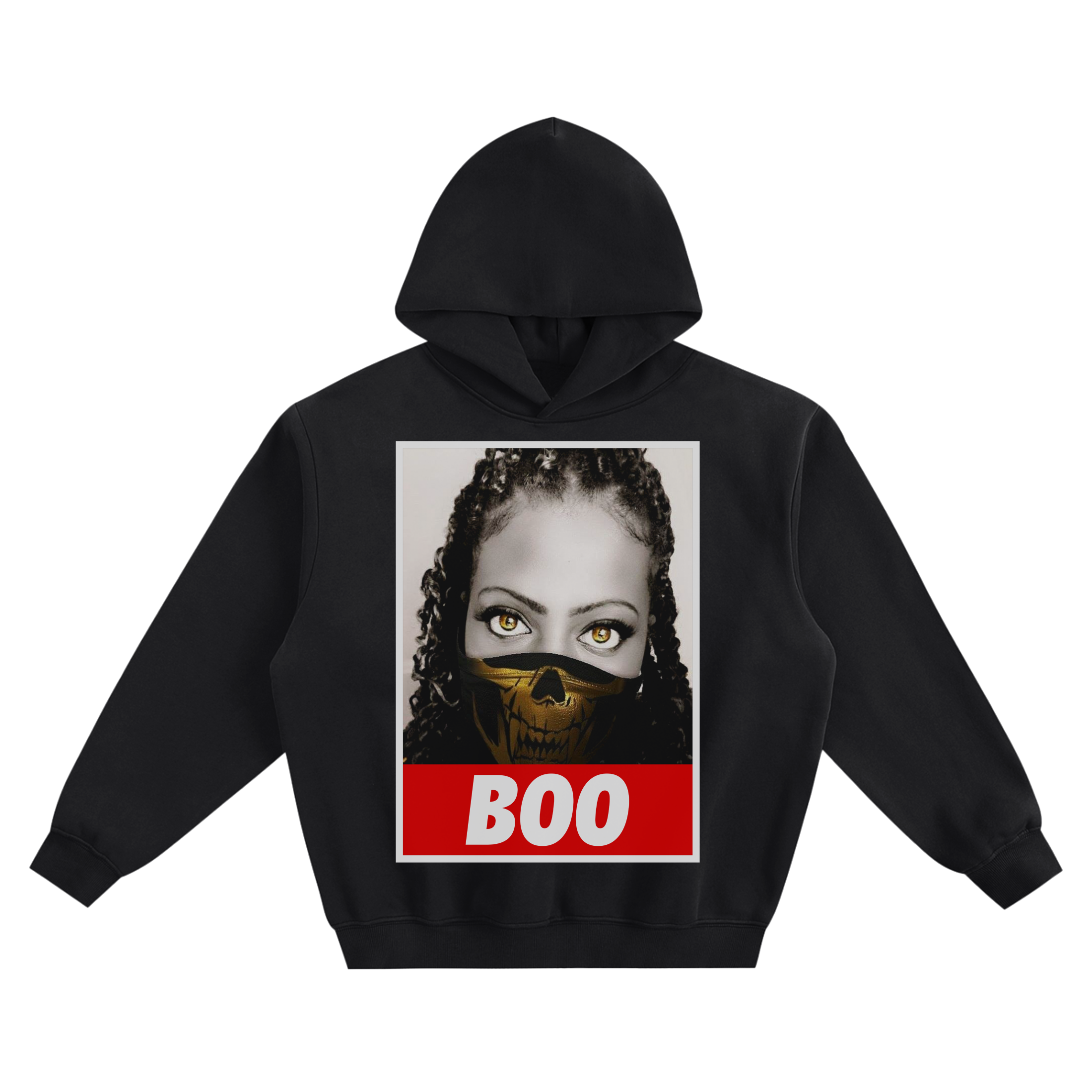 Gangsta Boo Big Face Mask Portrait Graphic Hoodie with a close-up portrait and “BOO” name bar